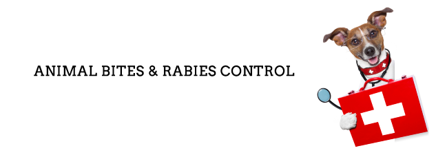 Animal Bites & Rabies Control dog holding sign