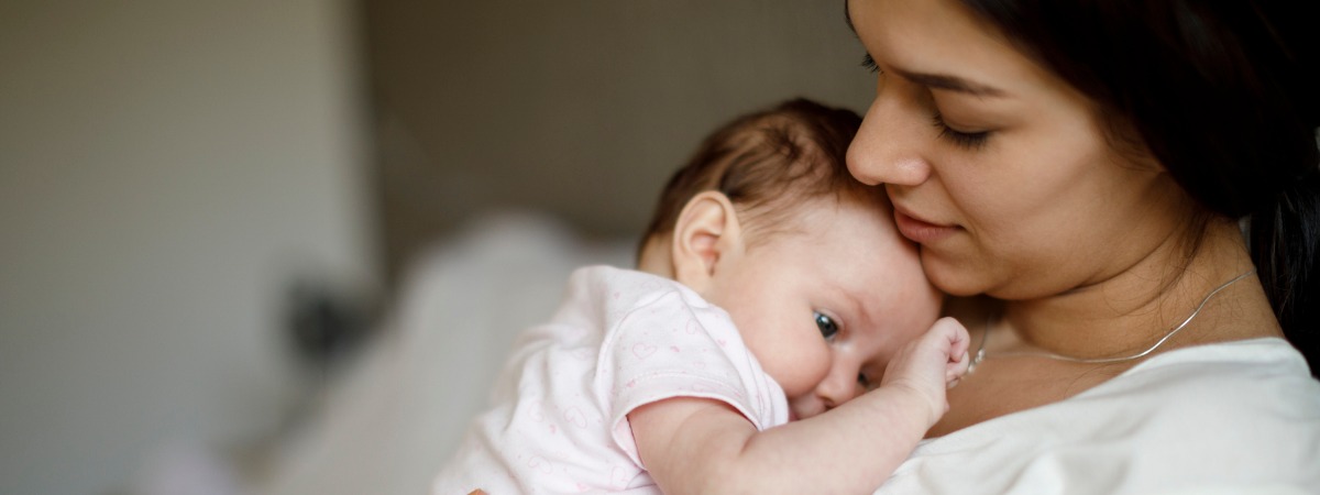 baby and mom at home